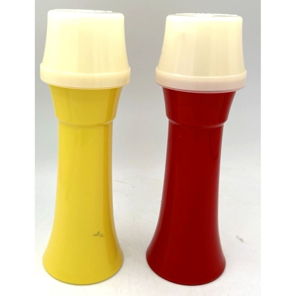 VTG Tupperware Ketchup and Mustard Pump Dispensers Complete (never used) 7.5"